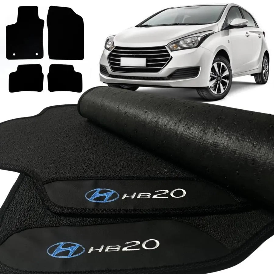 TAPETE BORRACHA PREMIUM HB20 2012 A 2019 BORDADO 4 PEÇAS